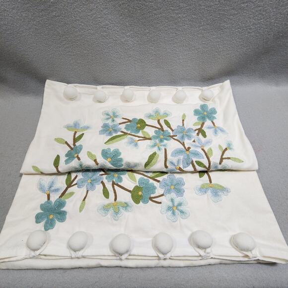 Embroidered Blue Cherry Blossom Square Pillow Sham Cases 18"x18" Button Closure - Picture 4 of 10